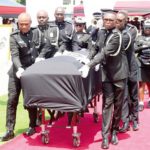 Mourners pay last respects to former IGP Peter Nanfuri Ghana Police Service transporting the remains of Peter Tenganabang Nanfuri, former Inspector General of Police, after the burial service at the State House in Accra. Picture: ELVIS NII NOI DOWUONA