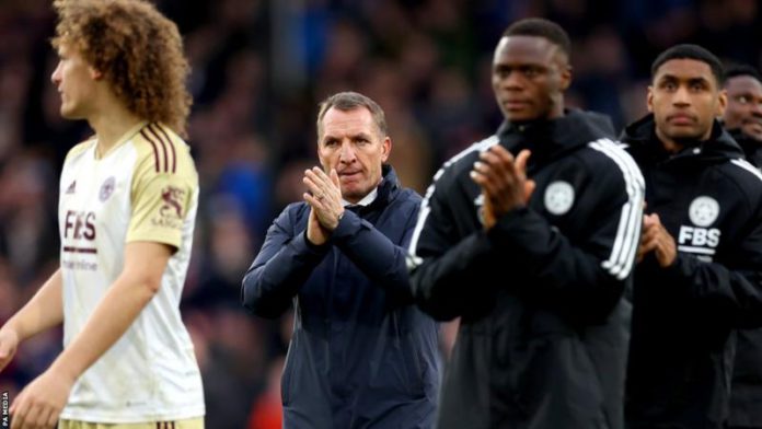 Brendan Rodgers (centre) was sacked in April with Leicester City under threat of relegation