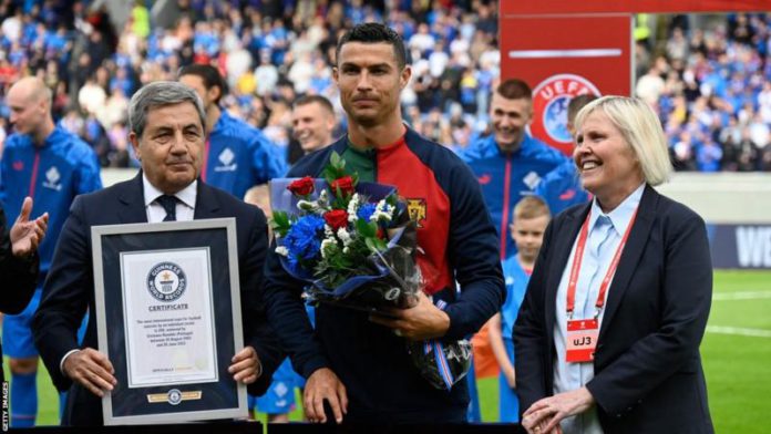 Cristiano Ronaldo was given a Guinness World Records certificate for his achievements before kick-off