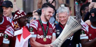 Last season Rice became the first West Ham captain since Bobby Moore to lead the club to European success