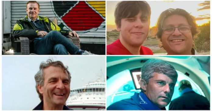 Photo collage of the five men who died following the catastrophic implosion of Titanic Submersible. Photo: Dirty Dozen Productions/PA Wire/Engro Corp/Jim Rogash/OceanGate.