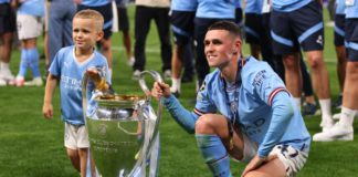 Foden and son Ronnie starred in Man City's treble celebrations Credit: Getty