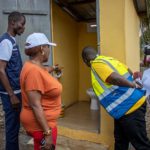 When nature calls – Where do you respond? Minister of Sanitation and Water Resources, Cecilia Abena Dapaah, inspecting one of the toilets at Ejisu in the Greater Kumasi Metropolitan Area (GKMA). With him is the National Coordinator of GAMA-SWP, George Asiedu.