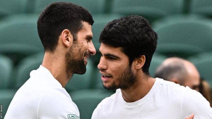 Djokovic is playing in his ninth Wimbledon final, while Alcaraz makes his debut in the showpiece match