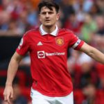Harry Maguire wearing the Manchester United armband on the final day of the 2022-23 Premier League season against Fulham at Old Trafford