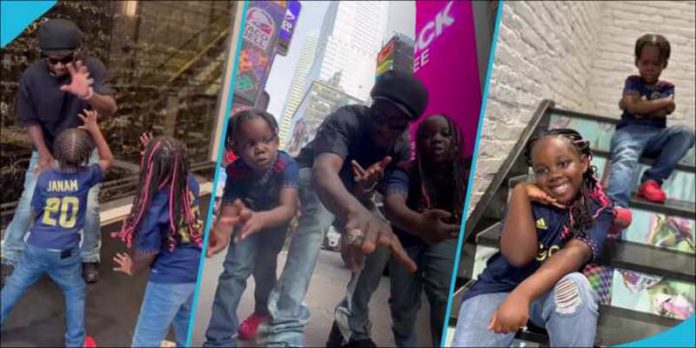 Stonebwoy and his kids in New York City. Image Credit: @jidulaxii @janam.ljr Read more: https://yen.com.gh/entertainment/music/238464-mohammed-kudus-gifts-stonebwoys-kids-ajax-jerseys-video-shows-wearing-tour-dad/