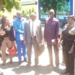 Dr George Akuffo Dampare (arrowed), Inspector General of Police, interacting with Issakka Souna, the head of the delegation, and other members of the ECOWAS Network of Electoral Commissions post-election follow-up mission