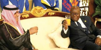 President Akufo-Addo (right) proposing a toast to Sultan Abdulrahman Al-Dakel (left), Ambassador of the Kingdom of Saudi Arabia to Ghana, at the Jubilee House
