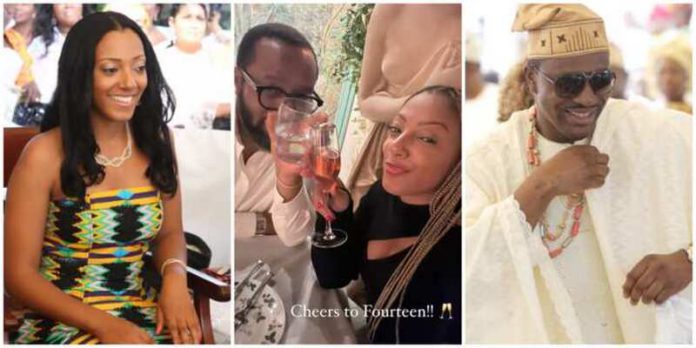 Valerie Obaze and her husband, Stanley, celebrate 14th wedding anniversary Photo source: @valerieoba, @stanoba Read more: https://yen.com.gh/entertainment/celebrities/238295-valerie-obaze-akufo-addos-daughter-nigerian-husband-stanley-mark-14th-wedding-anniversary-photos/