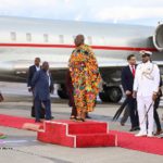 Asantehene, Otumfuo Osei Tutu II, at the Piarco International Airport in Port of Spain