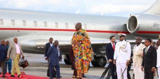 Asantehene, Otumfuo Osei Tutu II, at the Piarco International Airport in Port of Spain