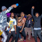 Vanisher (bare-chested) during his electrifying performance at the Ghetto Talent Hunt
