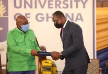 President Akufo-Addo and the Chairman of Jospong Group of Companies, Joseph Siaw Agyepong.Picture Credit: University of Ghana