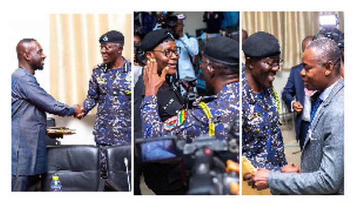 Combination photos of IGP exchanging pleasanteries with three brothers Credit : IGP photographer