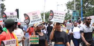 Singer Efya and actress Efia Odo at the #OccupyJulorbiHouse demo in Accra