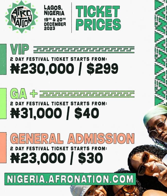 Price of Afro Nation Nigeria tickets 