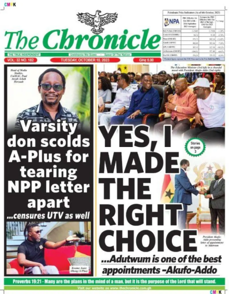 Newspaper headlines : Tuesday 10th October 2023