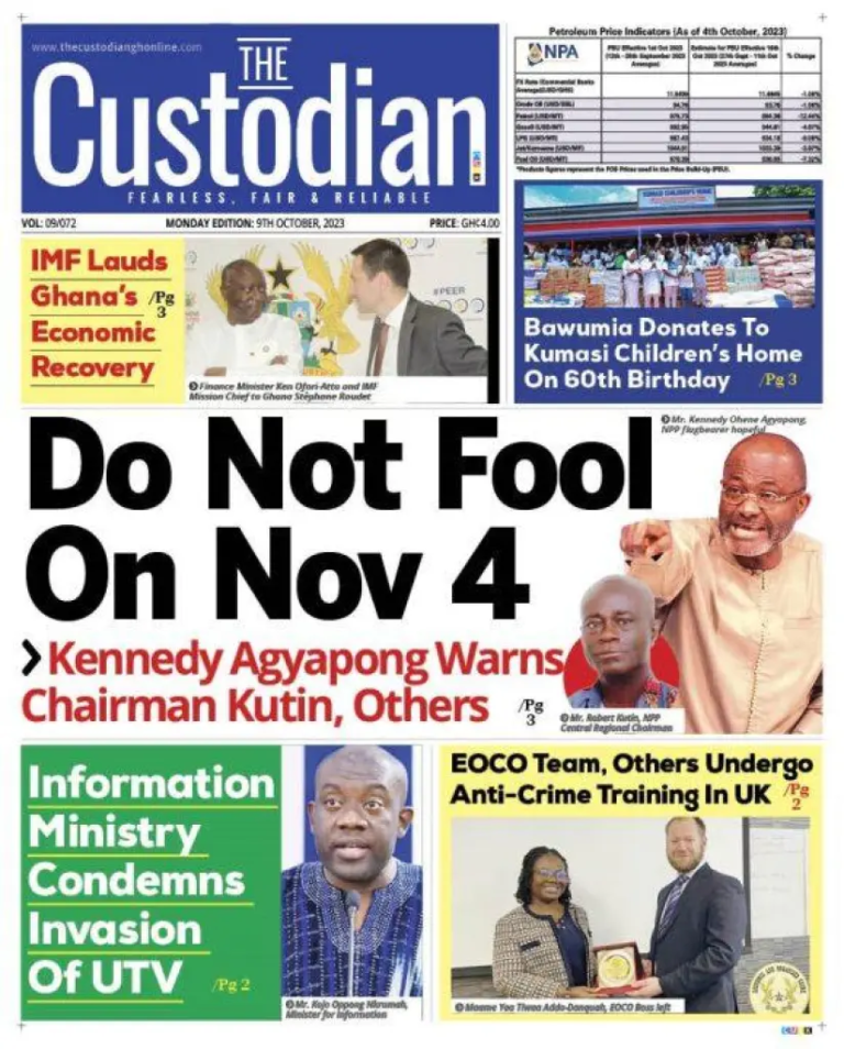 Newspaper headlines : Monday 9th October 2023