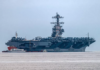 The USS Gerald R. Ford aircraft carrier is heading to the region (file photo)