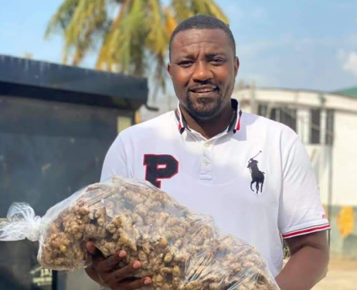 John Dumelo shows off ginger from his farm