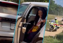 Jackie Appiah flaunts her white Range Rover. Image Credit: @zionfelixdotcom and @nkonkonsa