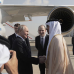 Russian President Vladimir Putin is welcomed by Minister of Foreign Affairs of the United Arab Emirates Sheikh Abdullah bin Zayed bin Sultan Al Nahyan upon arrival at the Abu Dhabi International Airport, United Arab Emirates December 6, 2023. Sputnik/Andrey Gordeev/Pool via REUTERS Acquire Licensing Rights