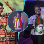 Afua Asantewaa Aduonum sings the national anthem at Black Stars event Photo source: Instagram/AfuaAsantewaaAduonum