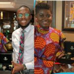 CEO of Warrior King Watches Patrick Amofah gifts Afua Asantewaa Singathon a customised gold watch. Photo credit: @afuaasantewaaaduonum.