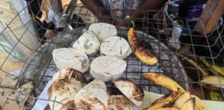 A small sliced roasted yam and koobi are both expensive