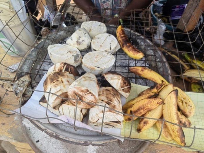 A small sliced roasted yam and koobi are both expensive