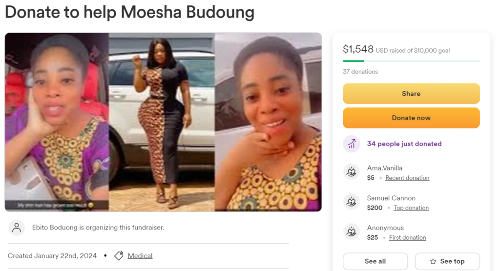 Moesha's brother, Ebito Boduong opens a GoFundMe account for her sister, raising $10,000 USD