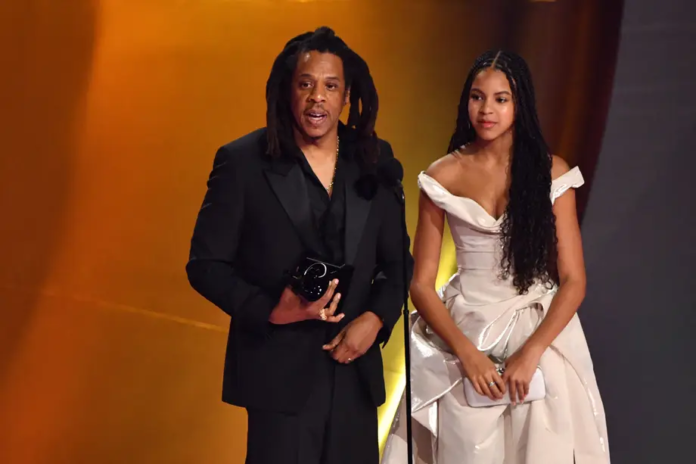 Jay-Z and his daughter Blue Ivy at the 2024 Grammys | Valerie Macon / AFP via Getty Images