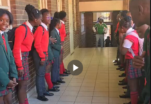 South African students welcome their Nigerian Teacher with a guard of honour, after Nigeria beat South Africa in the AFCON.