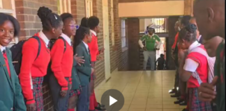South African students welcome their Nigerian Teacher with a guard of honour, after Nigeria beat South Africa in the AFCON.