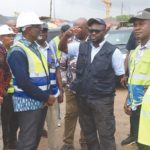 Francis Asenso-Boakye (2nd from left), Minister of Roads and Highways, speaking to Kwabena Bempong (right), Chief Resident Engineer, Ofankor–Nsawam road project. With him are Abass Awolu (left), Chief Director, Ministry of Roads and Highways, and some officials of the ministry. Picture: ELVIS NII NOI DOWUONA