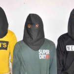 A photo released by Dumka police of the first three men arrested for the alleged rape and assault of a tourist couple in India. Dumka Police/X