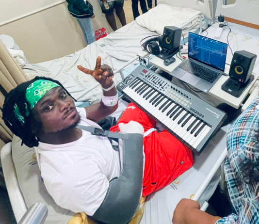 Kuami Eugene on his sick UGMC bed after N1 accident