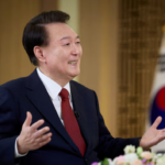 South Korean President Yoon Suk Yeol speaks during an interview with KBS at the Presidential Office in Seoul, South Korea, February 4, 2024. The Presidential Office/Handout via REUTERS/File Photo