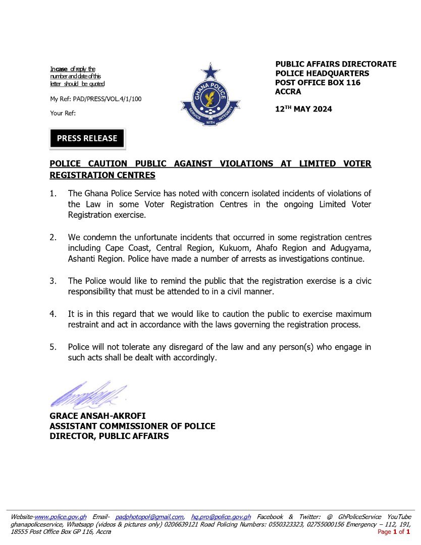 Police condemn violence at voter registration centers - Adomonline.com