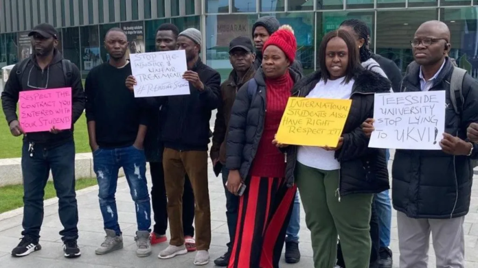 BBC | Teesside University students protested on campus on Tuesday morning