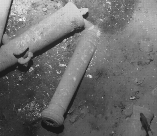 This undated photo taken by Colombia's Anthropology and History Institute shows sunken remains from the San Jose on the sea floor off the coast of Cartagena, Colombia. Colombia's Anthropology and History Institute/AP
