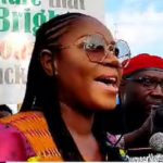 Yvonne Nelson speaking at Dumsor vigil