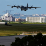 A US military plane takes off at the Kadena US Air Force Base in Kadena, Okinawa, Japan on August 24, 2023. Issei Kato/Reuters