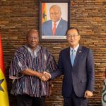 Former President John Dramani Mahama (left) in a handshake with the Ambassador of South Korea, Park Kyongsig
