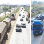 An aerial shots of the motorway last year (left) and from the same spot yesterday (right)