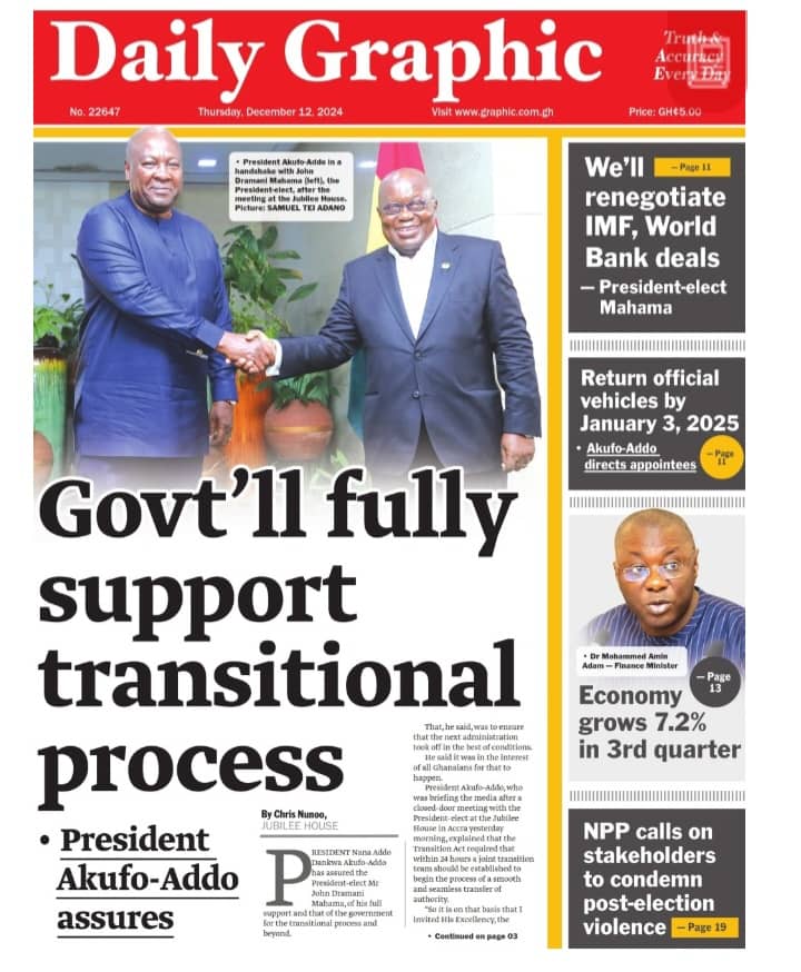 Newspaper Headlines Thursday December 12 2024 Adomonline Newspaper Headlines Thursday December 12 2024 Adomonline