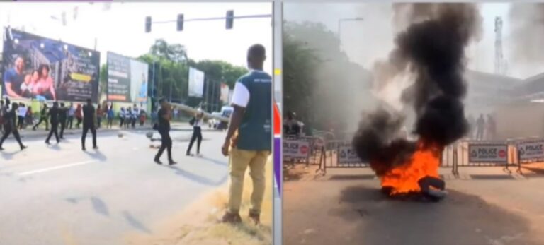 Angry NDC Weija-Gbawe supporters block roads; burn tyres at EC office 