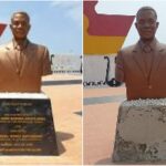 The statue of former President John Evans Atta Mills before (L) and after the vandalism