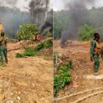 The excavators being burnt after the raid on illegal miners