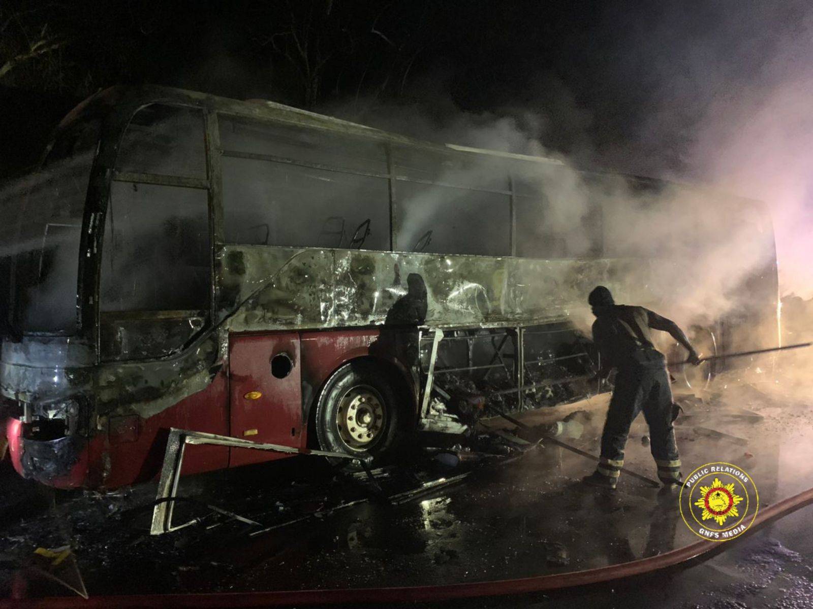 Passengers escape death as moving bus catches fire at Gomoa Antseadze [Photos]